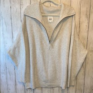 Aerie Oversized Quarter Zip Knit Sweater Long Sleeve Size Large white Ivory NWOT